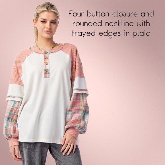 EASEL "Alabama Top - Talladega" Loose Fit Henley Layered Look Mineral Washed Top - Picture 9 of 14
